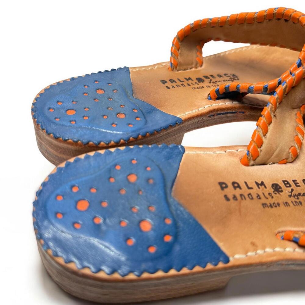 Palm Beach Leather Sandals Royal/Orange Whipstitch Thong Flip-Flop Women’s Sz 8 - Picture 5 of 9
